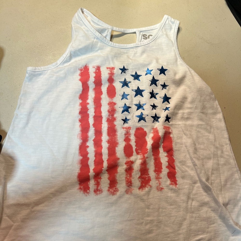SO White Tank Top with Red and Blue Design